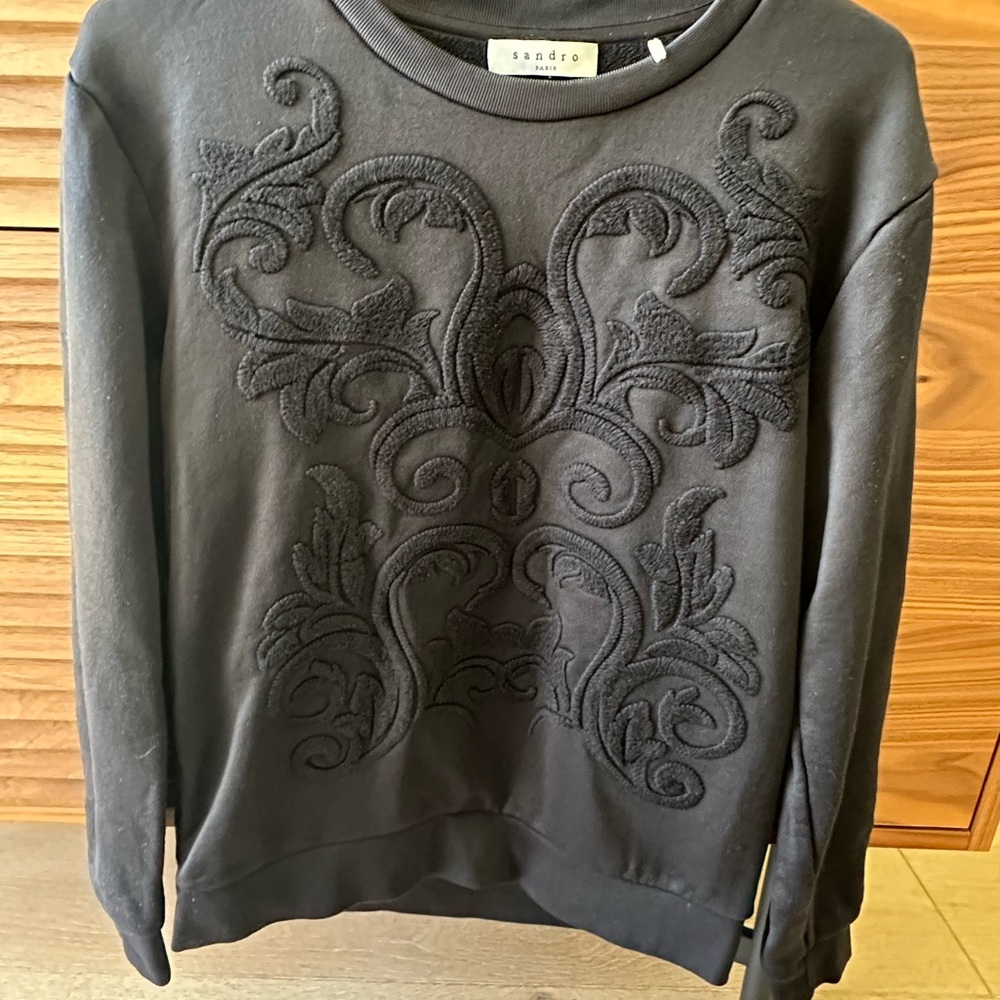 Sandro Navy Black Embroidered Sweatshirt
